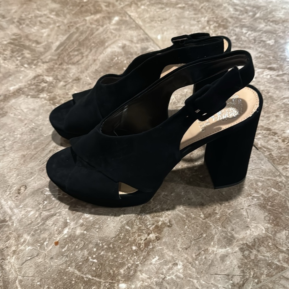 Brand New Vince Camuto Javasan Black Suede Chunky heels, 8.5